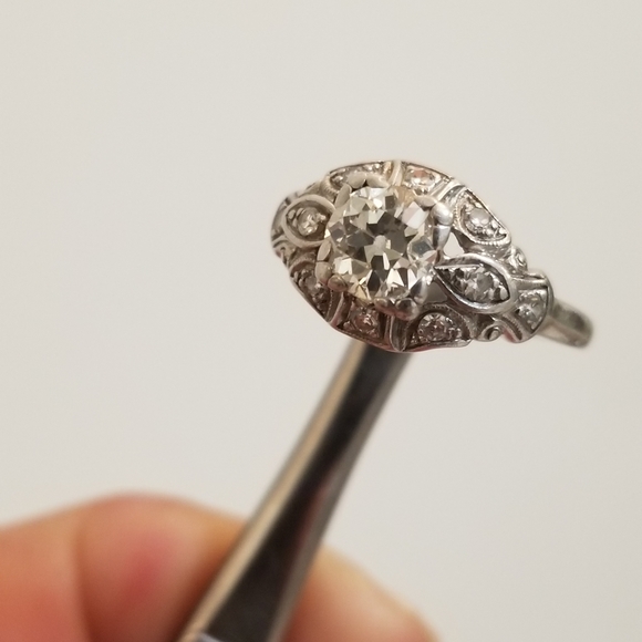 Super sale! Antique Platinum art deco European old mined diamond engagement ring - Picture 6 of 16